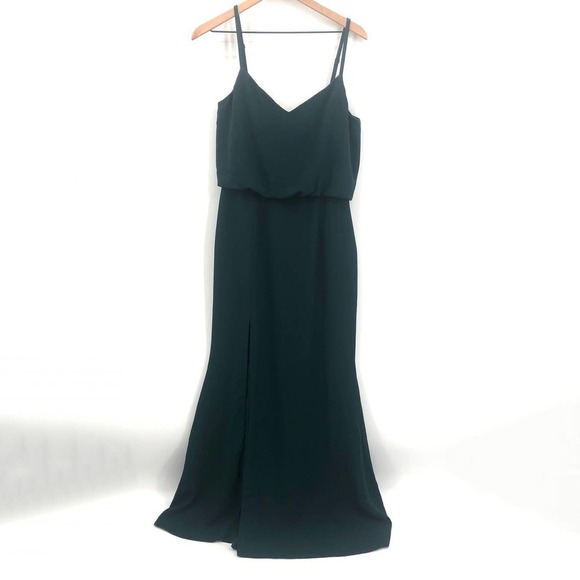 DRESS THE POPULATION Gracelyn Pine Blouson High Slit Maxi Dress Size Large NEW - Picture 2 of 14